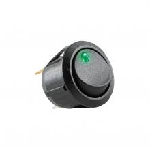 AK 12 - comutator basculant, 1 circuit, 12V cu LED, verde