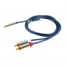 A 49-1M - Cablu audio, mufă stereo metalic 3,5 mm - 2 prize metalice RCA, 1 m