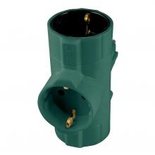 TPF-26/GR - Distribuitor tip T, 3 socluri cu protectie, verde