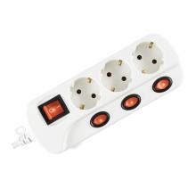 NVK 03K/WH - Prelungitor 3 socluri cu buton individual, 1.5 m, alb