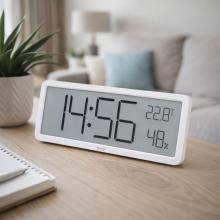 HC18 - HOME HC18 ceas cu alarmă cu senzor de umiditate și temperatură, cu afișaj LCD premium, poate fi montat pe mobilier sau perete