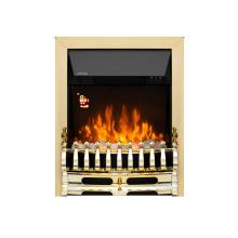 FKKI25G - HOME FKKI25G șemineu electric decorativ încastrabil, max. 2000 W, efect de lumină LED, 2 trepte de putere, telecomandă, programare săptămânală, finisaj auriu
