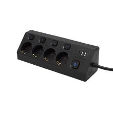KNVK04KUSBC - Priza multipla cu 4 prize, comutabilă individual, 2 m, negru, 2xUSB-C, 2xUSB-A