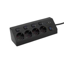 KNVK04KUSBC - Priza multipla cu 4 prize, comutabilă individual, 2 m, negru, 2xUSB-C, 2xUSB-A